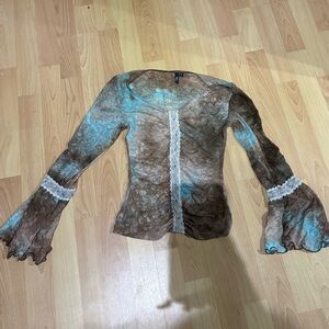 Trixxi S Semi-Sheer Beaded Bohemian Bell Sleeve Top